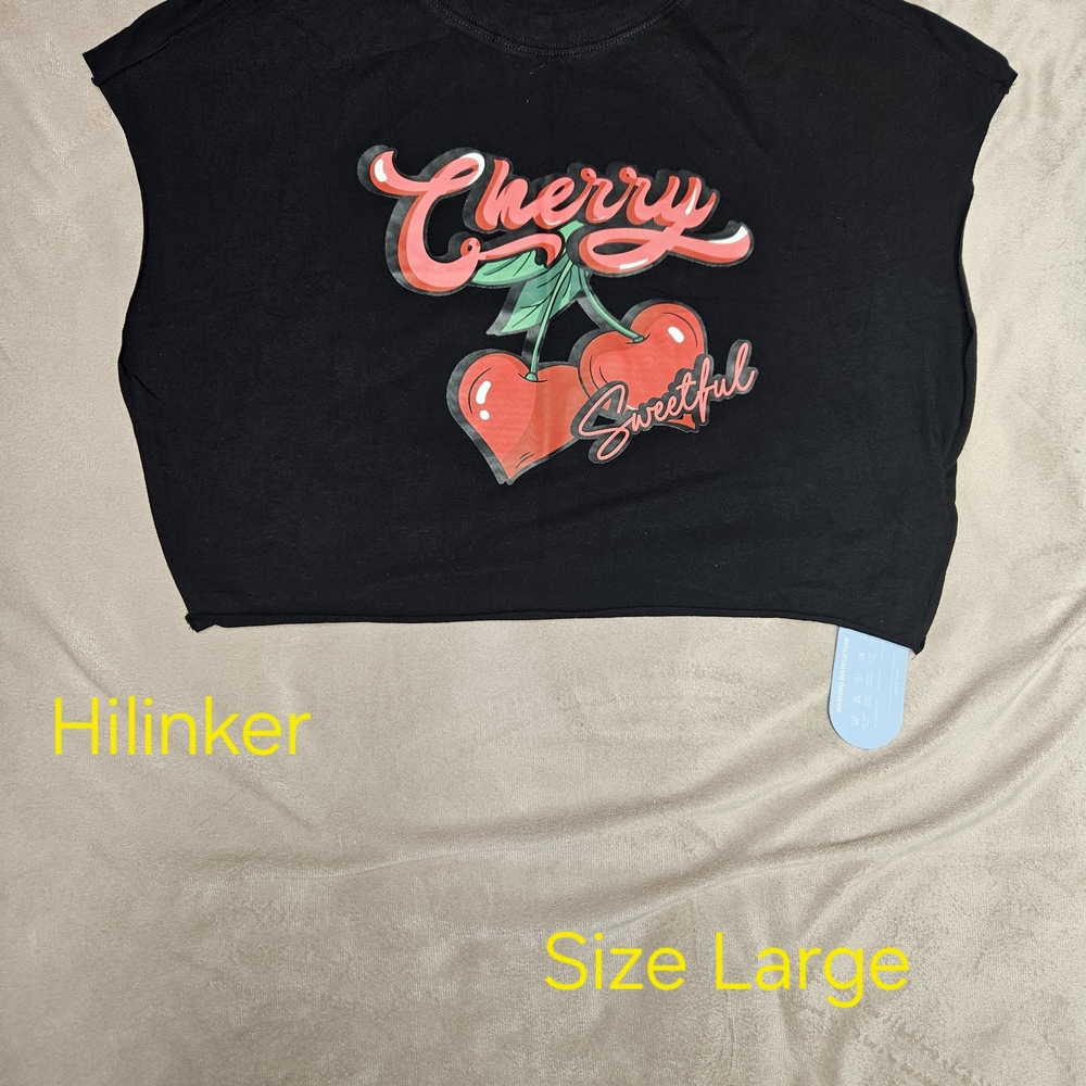 Black Crop Top with Cherry Graphic